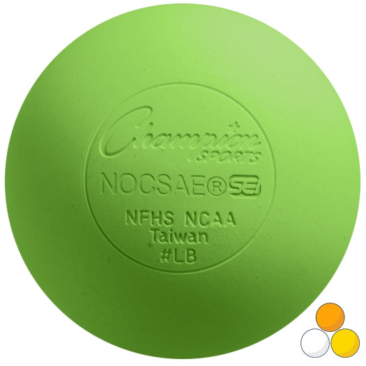 One lacrosse ball in neon green made from molded rubber by Champion Sports