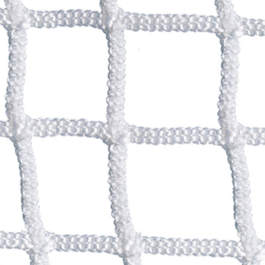 Official size lacrosse goal net in white with 7 millimeter square nylon mesh netting