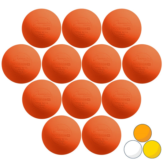 12 orange lacrosse balls made from molded rubber by Champion Sports