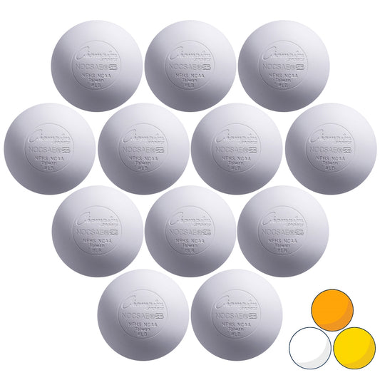 12 white lacrosse balls made from molded rubber by Champion Sports