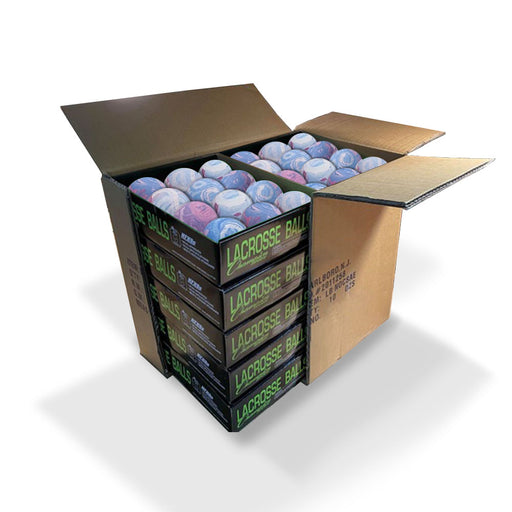 10 packs of one dozen lacrosse balls in multi color packaged in one box by Champion Sports