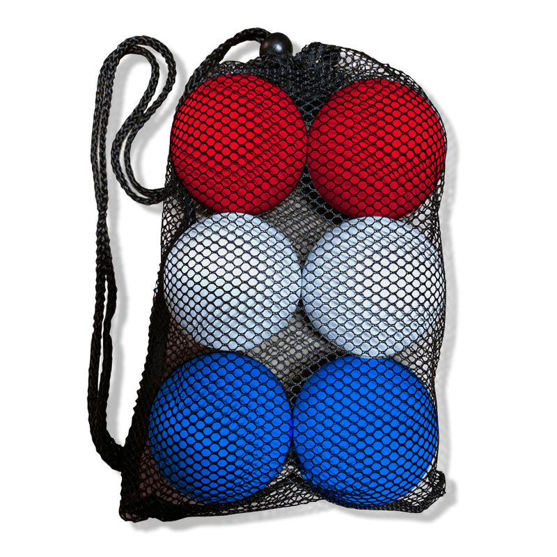 Assorted 6 Pack Lacrosse Balls in Mesh Carry Bag Red White Blue