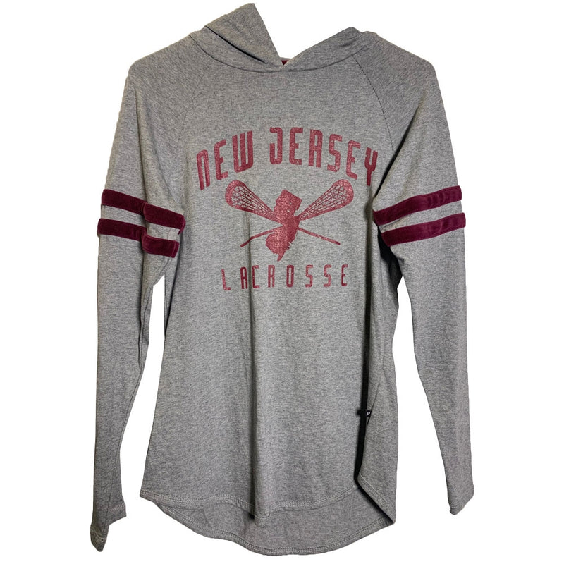NJ Lacrosse Ladies Hooded Long Sleeve Shirt Maroon - Lacrosseballstore