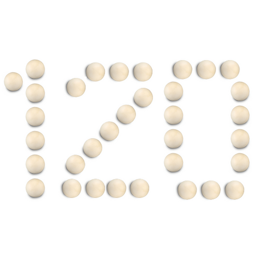 Soft Indoor Practice Lacrosse Balls in white forming the number 120