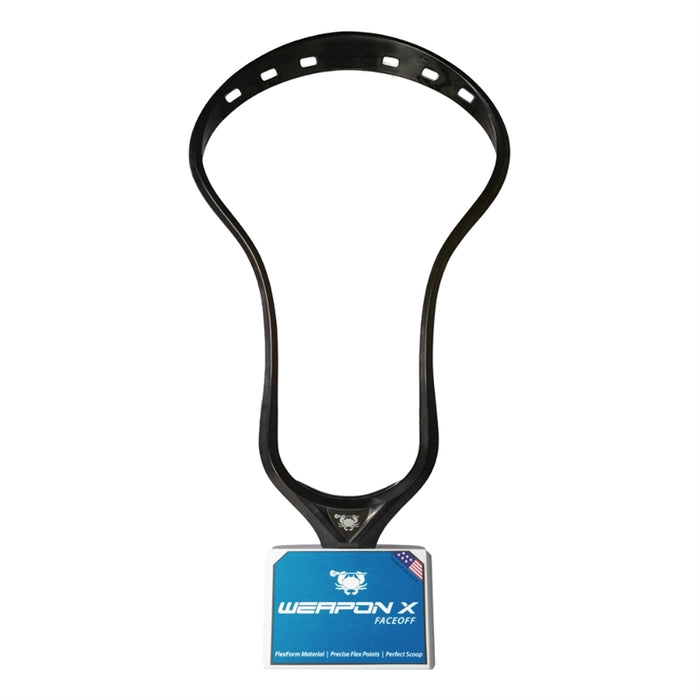 black weapon x faceoff lacrosse head on a stand