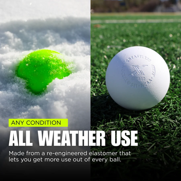 A case of 100 PEARL X Lacrosse Balls - Optic Yellow (Fluorescent Game Lacrosse Ball), White, Yellow, Orange