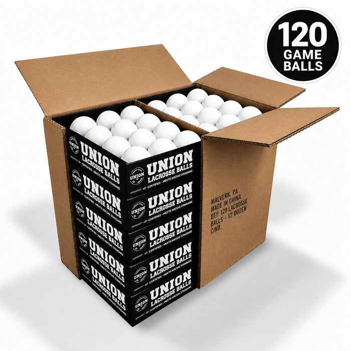 Case 120 White Union Lacrosse Balls - Meets NOCSAE Standard, SEI Certified, CLA Approved- Free Shipping on Pallet Orders