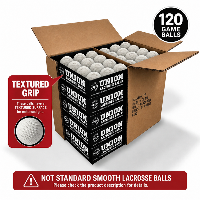 Case 120 Textured Grip White Union Lacrosse Balls - Meets NOCSAE Standard, SEI Certified, CLA Approved