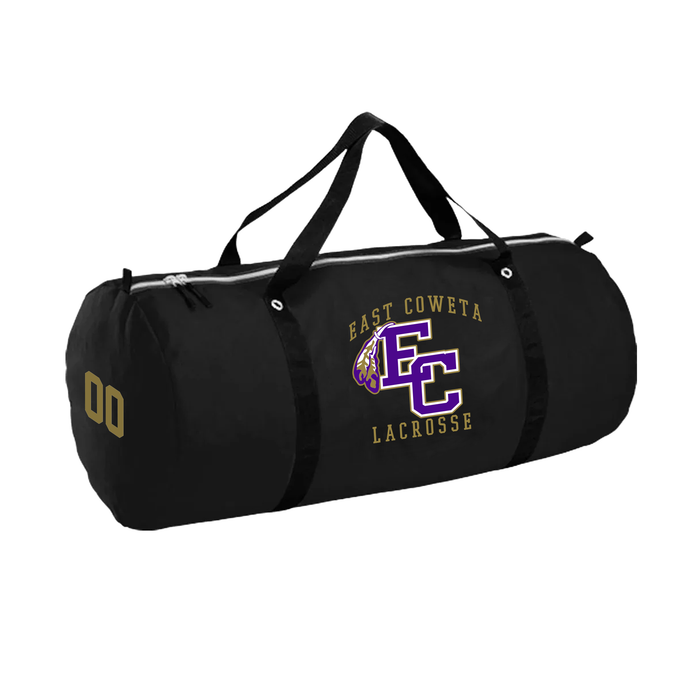 Oversized duffle bag in black with team name and logo in front and player number at the left side.