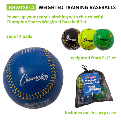 Champion Sports WEIGHTED TRAINING BASEBALLS SET OF 4 - Lacrosseballstore