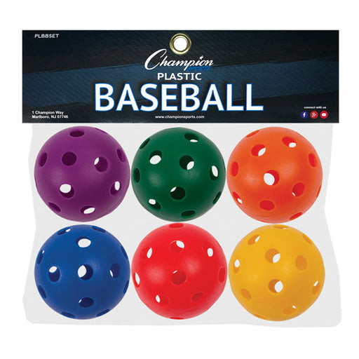 Champion Sports PLASTIC BASEBALL ASSORTED COLOR SET 6-PACK - Lacrosseballstore