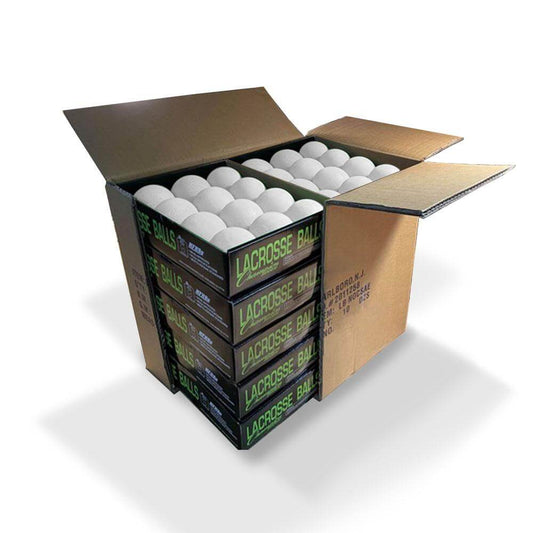 10 packs of one dozen lacrosse balls in white packaged in one box by Champion Sports
