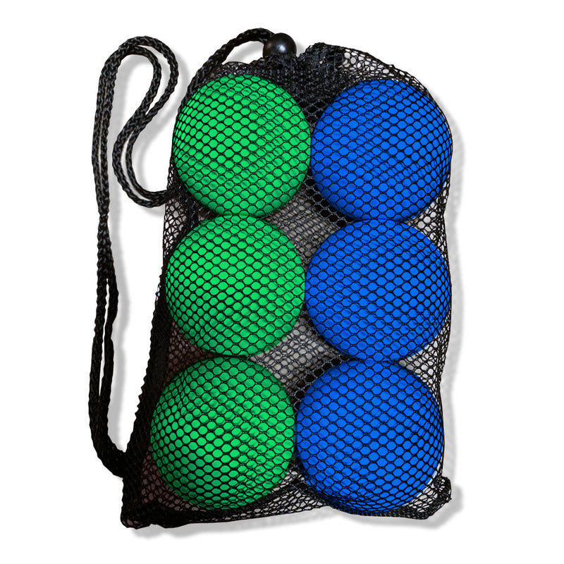 Assorted 6 Pack Lacrosse Balls in Mesh Carry Bag Blue Green