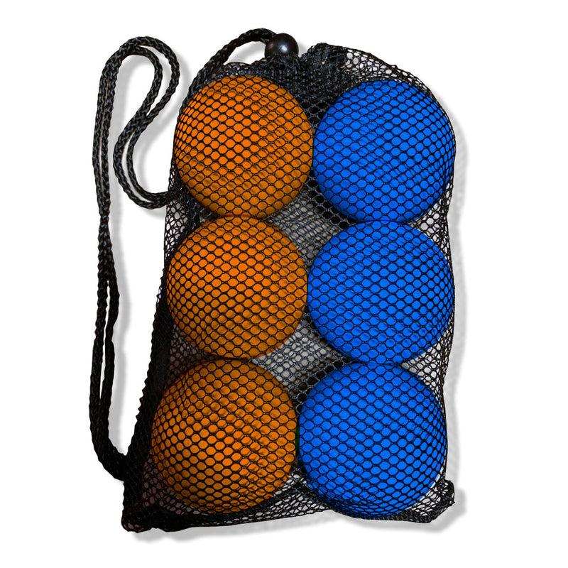 Assorted 6 Pack Lacrosse Balls in Mesh Carry Bag Blue Orange
