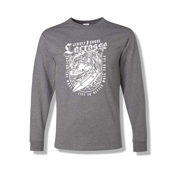 Catch the Wave Jersey Shore Lacrosse Long Sleeve Tee-Grey