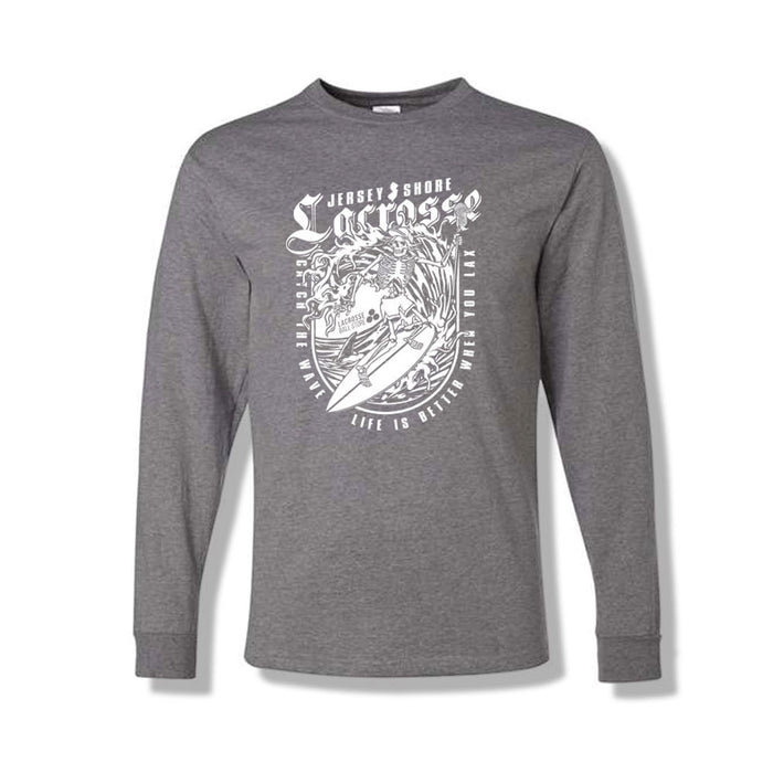 Catch the Wave Jersey Shore Lacrosse Long Sleeve Tee-Grey - Lacrosseballstore