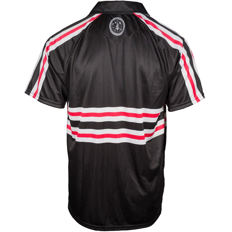 Custom Sublimated Polo Back View Red Stripe