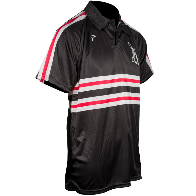 Custom Sublimated Polo Side View Red Stripe