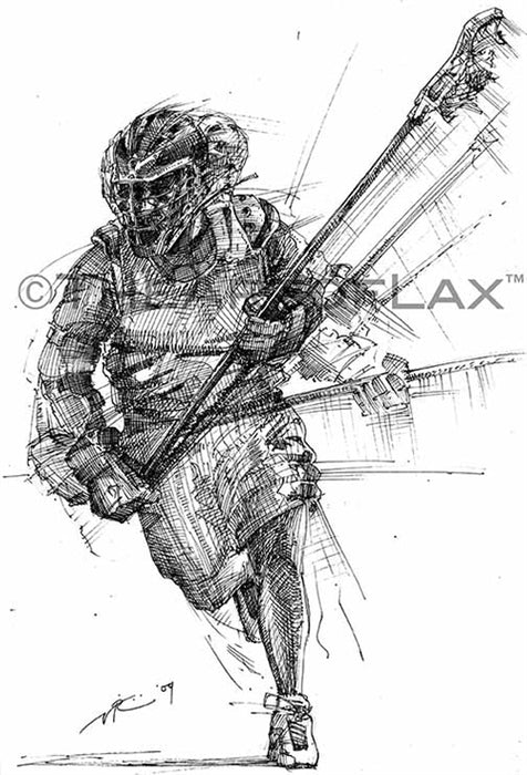Hand drawn print of a lacrosse defenseman